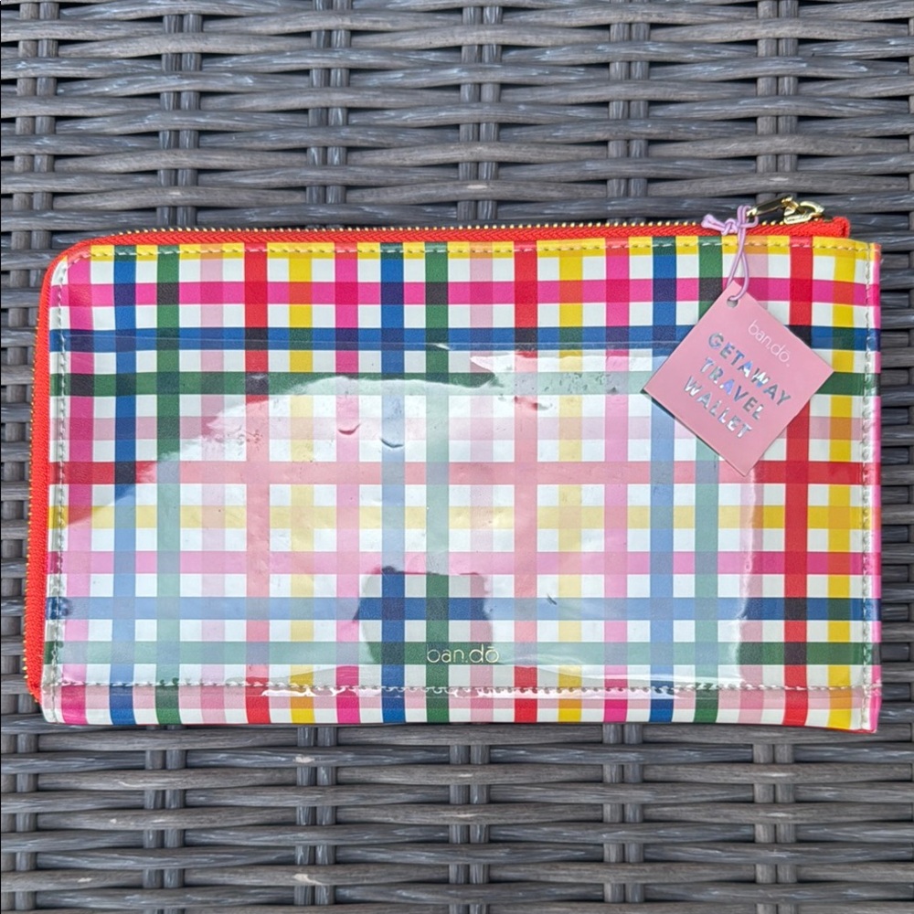Ban.do Red and Pink Plaid Travel Document Organizer Bag
